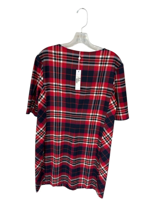 Trina Turk Size 10 Navy & Red Polyester Blend Long Sleeve Plaid Front Zip Dress Navy & Red / 10