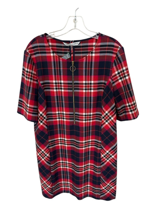 Trina Turk Size 10 Navy & Red Polyester Blend Long Sleeve Plaid Front Zip Dress Navy & Red / 10