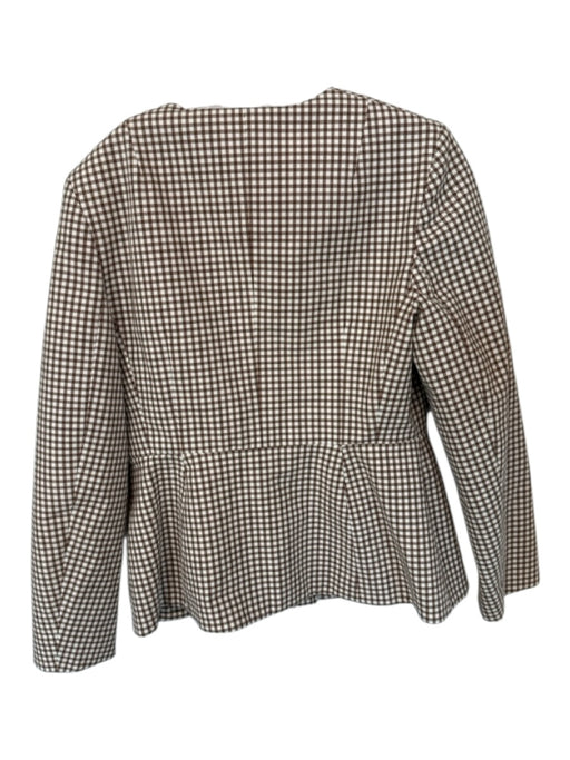 Theory Size 10 Tan & White Cotton Blend Shoulder Pads Grid Full Zip Jacket Tan & White / 10