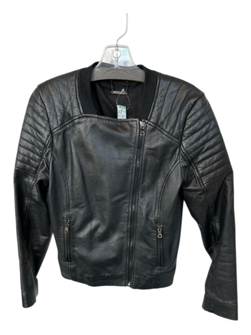 Trina Turk Size 6 Black Lamb leather Long Sleeve Full ZIp Moto Jacket Black / 6