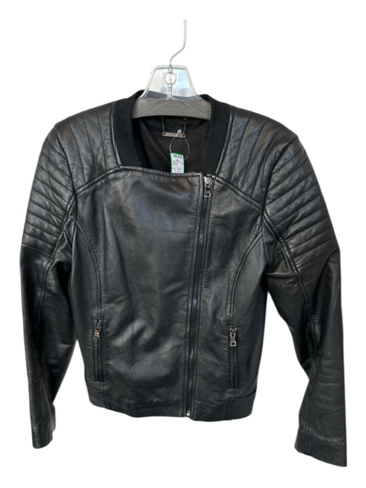 Trina Turk Size 6 Black Lamb leather Long Sleeve Full ZIp Moto Jacket Black / 6