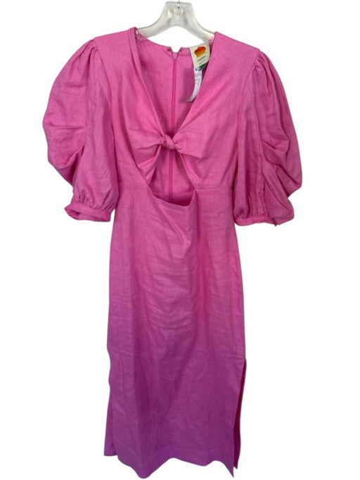Farm Rio Size S Pink Cotton Puff Sleeves Open Front Maxi Dress Pink / S