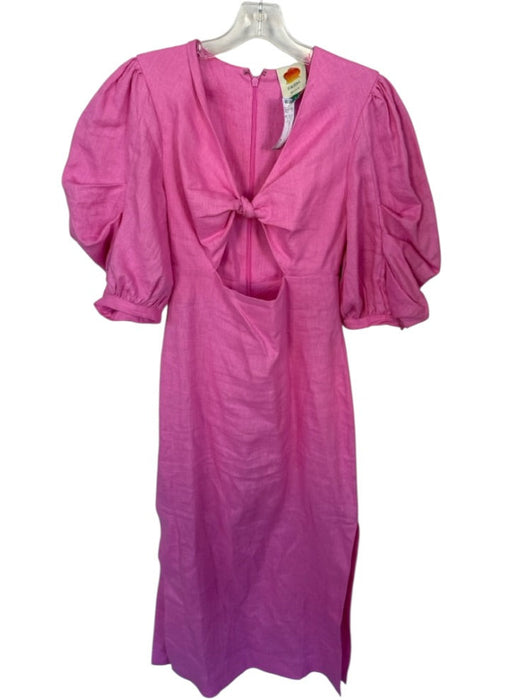 Farm Rio Size S Pink Cotton Puff Sleeves Open Front Maxi Dress Pink / S
