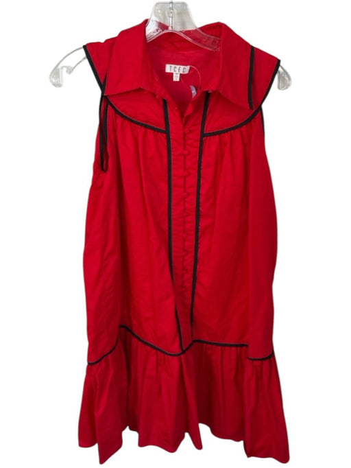 TCEC Size S Red Cotton Black Trim Collar Buttons Mini Dress Red / S