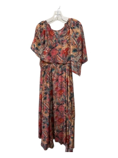 Ulla Johnson Size 6 Orange, Blue, Multi Silk floral print Cap Sleeve Dress Orange, Blue, Multi / 6