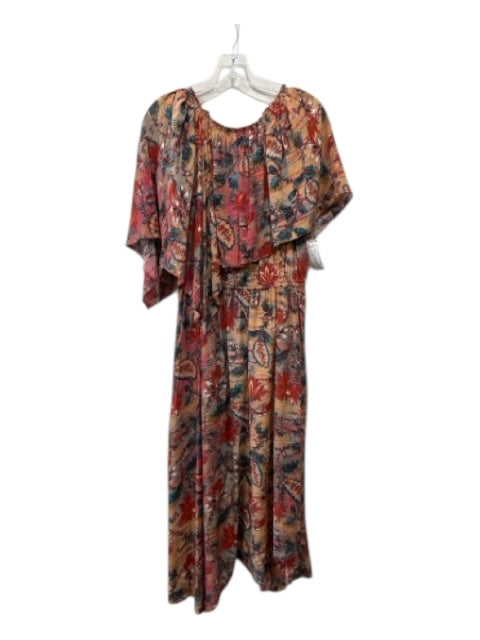 Ulla Johnson Size 6 Orange, Blue, Multi Silk floral print Cap Sleeve Dress Orange, Blue, Multi / 6