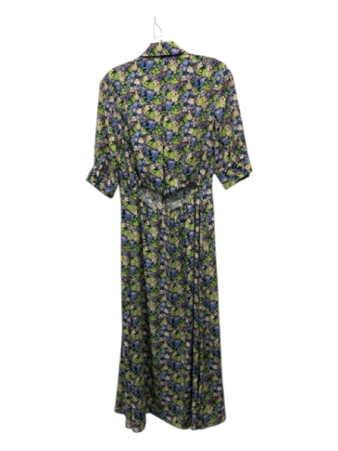 Maje Size 38 Blue, Green, Multi Polyester floral print Button Up Open Back Dress Blue, Green, Multi / 38