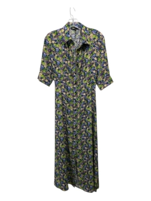 Maje Size 38 Blue, Green, Multi Polyester floral print Button Up Open Back Dress Blue, Green, Multi / 38