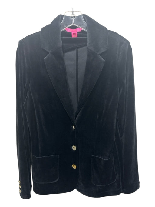 Lilly Pulitzer Size Medium Black Polyester Blend Pockets Velour Blazer Jacket Black / Medium