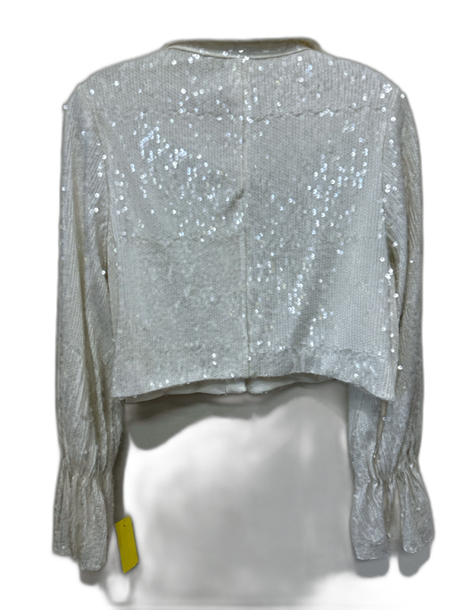 NBD Size S White & Clear Polyester Sequined Long Sleeve Button Up Crop Top White & Clear / S