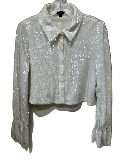 NBD Size S White & Clear Polyester Sequined Long Sleeve Button Up Crop Top White & Clear / S