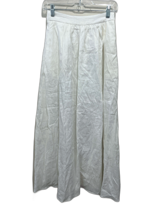 Dissh Size 4 White Linen Elastic Back Back Zip Gathered Waist Midi Skirt White / 4