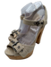 Miu Miu Shoe Size 40 Beige textile upper Silver Tone Accent Ankle Buckle Sandals Beige / 40