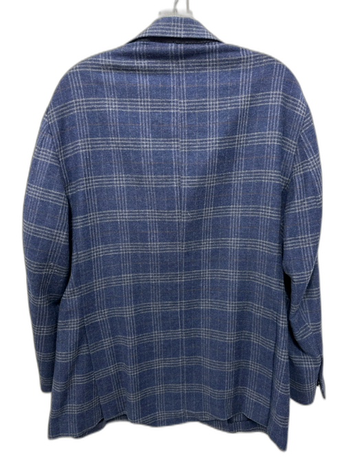 Luciano Barbera Blue Wool Blend Plaid Patch Pocket Men's Blazer Blue / 54