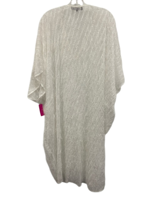 Abbey Glass Size M White Polyester 1/2 Sleeve V Neck Stringy Fringe Kaftan Dress White / M