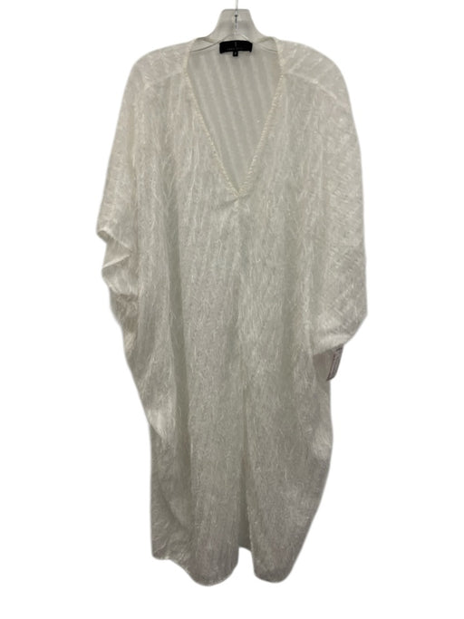 Abbey Glass Size M White Polyester 1/2 Sleeve V Neck Stringy Fringe Kaftan Dress White / M