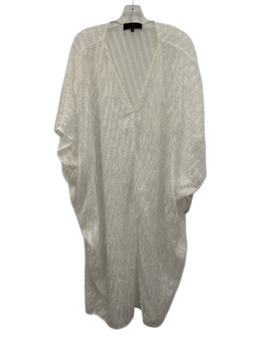 Abbey Glass Size M White Polyester 1/2 Sleeve V Neck Stringy Fringe Kaftan Dress White / M