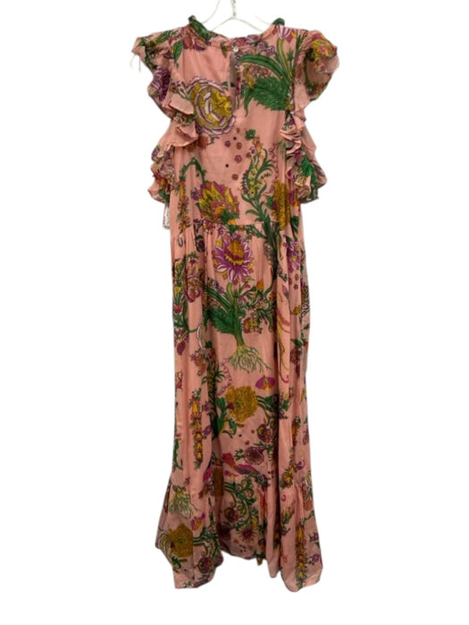 Banjanan Size M Pink, Green & Multi Print Cotton Flora & Fauna Tiered Dress Pink, Green & Multi Print / M