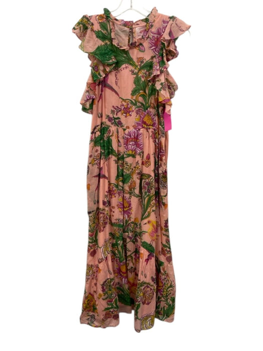 Banjanan Size M Pink, Green & Multi Print Cotton Flora & Fauna Tiered Dress Pink, Green & Multi Print / M