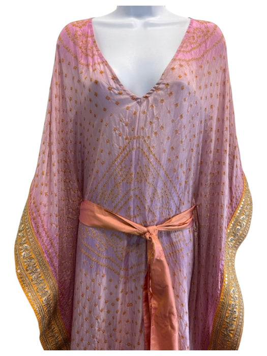 Lolita Jaca Size One Size Purple & Yellow Silk Embroidered V Neck Kaftan Dress Purple & Yellow / One Size