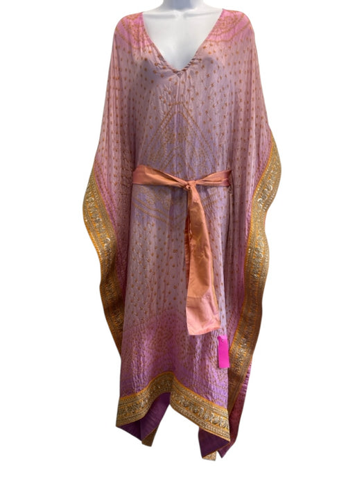 Lolita Jaca Size One Size Purple & Yellow Silk Embroidered V Neck Kaftan Dress Purple & Yellow / One Size