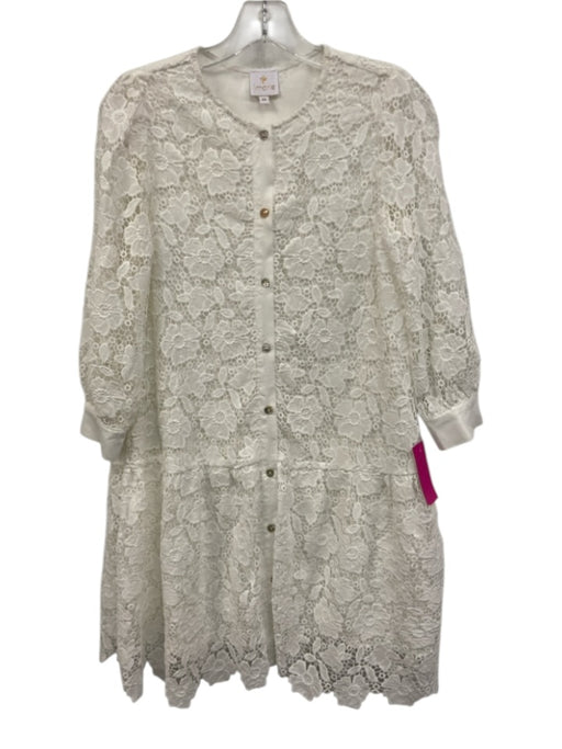 J. Marie Size XS White Polyester Floral Lace Overlay 3/4 Balloon Sleeve Dress White / XS