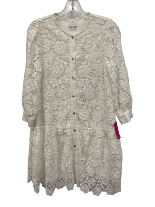 J. Marie Size XS White Polyester Floral Lace Overlay 3/4 Balloon Sleeve Dress White / XS