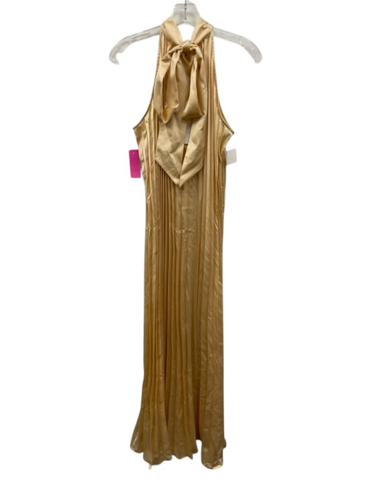 Abbey Glass Size L Yellow Beige Polyester Satin Accordion Pleat Sleeveless Dress Yellow Beige / L