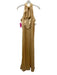 Abbey Glass Size L Yellow Beige Polyester Satin Accordion Pleat Sleeveless Dress Yellow Beige / L
