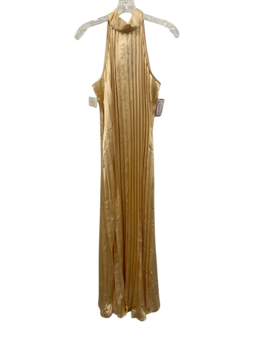 Abbey Glass Size L Yellow Beige Polyester Satin Accordion Pleat Sleeveless Dress Yellow Beige / L