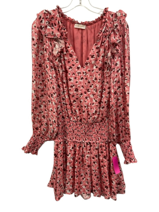 Ramy Brook Size S Pink, White & Red Silk Blend Long Balloon Sleeve V Neck Dress Pink, White & Red / S