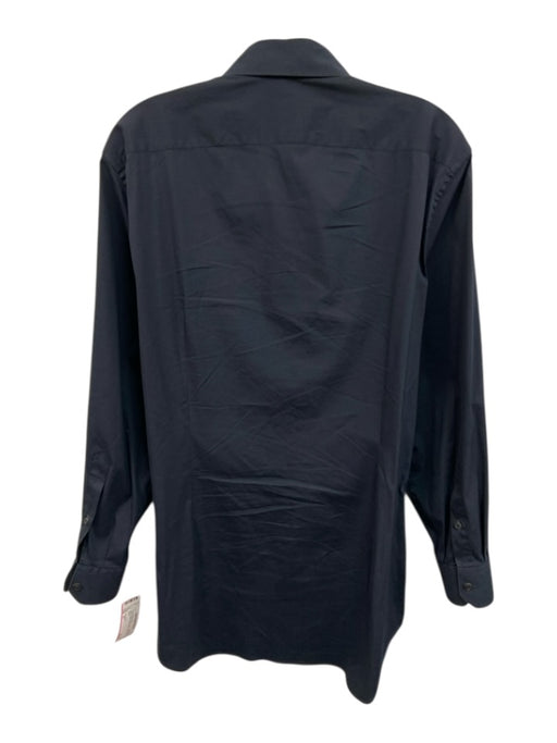 Corneliani Size 17 Navy Cotton Solid Button Up Men's Long Sleeve Shirt Navy / 17
