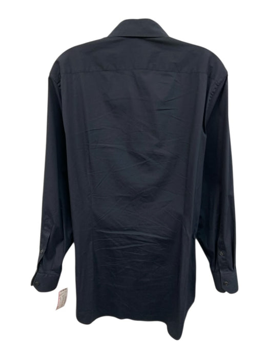 Corneliani Size 17 Navy Cotton Solid Button Up Men's Long Sleeve Shirt Navy / 17