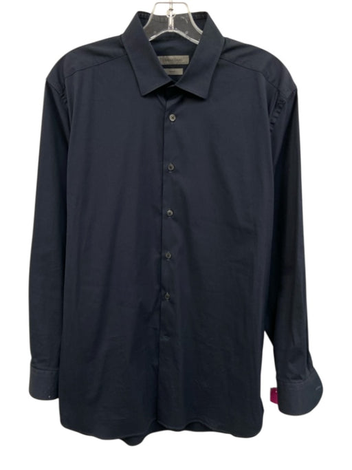 Corneliani Size 17 Navy Cotton Solid Button Up Men's Long Sleeve Shirt Navy / 17