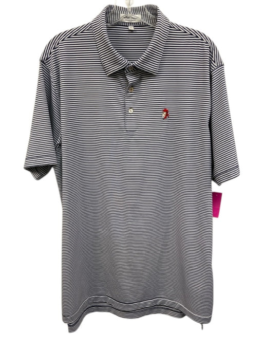 Peter Millar Size L Navy & White Synthetic Striped Polo Athleisure Short Sleeve Navy & White / L