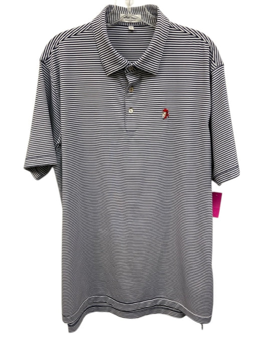 Peter Millar Size L Navy & White Synthetic Striped Polo Athleisure Short Sleeve Navy & White / L