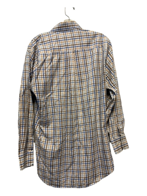 Peter Millar Size M Blue & Brown Cotton Checkered Button Down Men's Shirt M