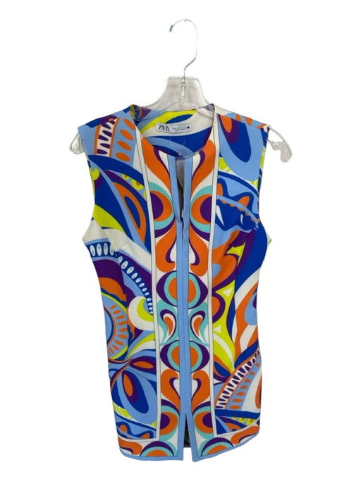 Zara Size S Blue & Orange Polyester Sleeveless Swirls Dress Blue & Orange / S