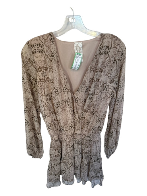 Sadie & Sage Size M Taupe Polyester Long Sleeve Snake Print Elastic Waist Dress Taupe / M