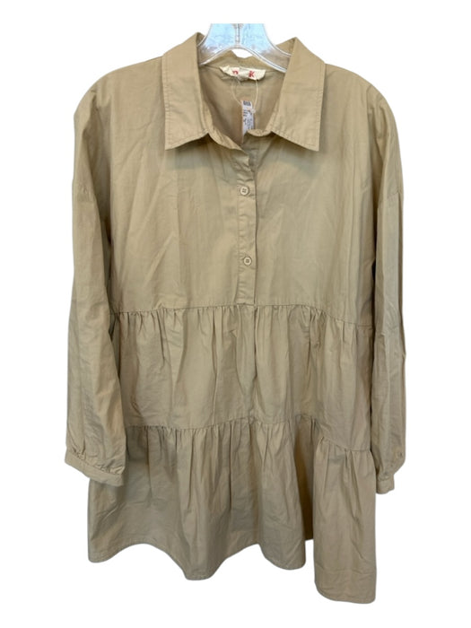 Mazik Size S Tan Cotton Long Sleeve Buttons Collar Dress Tan / S