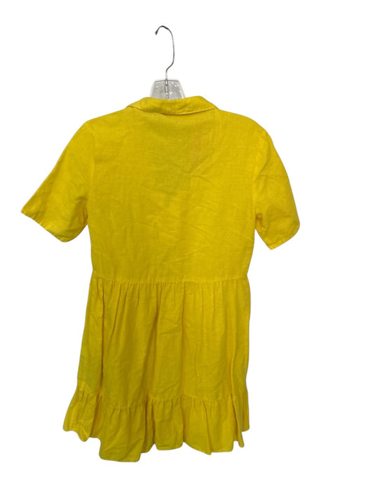 Dress Size XS Yellow Cotton V Neck Collar Short Sleeve Mini Dress Yellow / XS