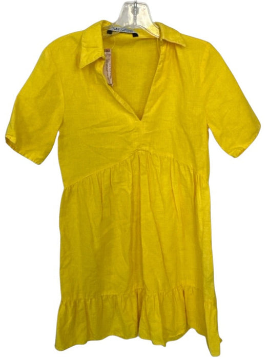 Dress Size XS Yellow Cotton V Neck Collar Short Sleeve Mini Dress Yellow / XS