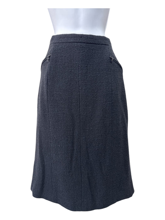 Chanel Size S / 40 Black Wool Blend Tweed Logo Zipper Zip Pocket Pencil Skirt Black / S / 40