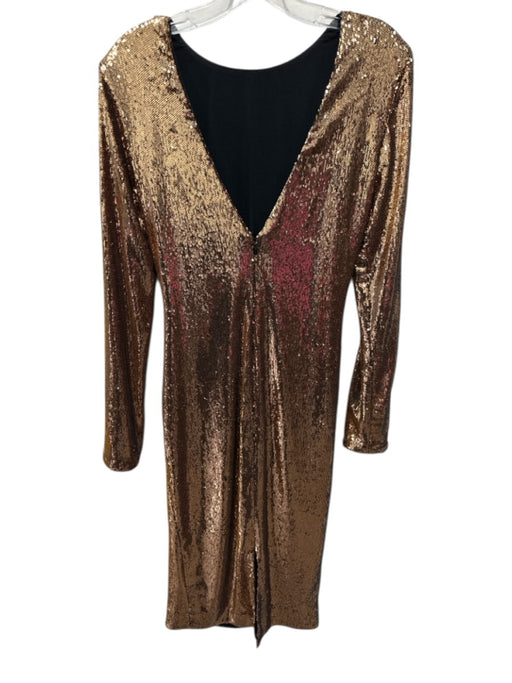 Dress the Population Size M Copper Nylon Sequined Long Sleeve V Back Dress Copper / M