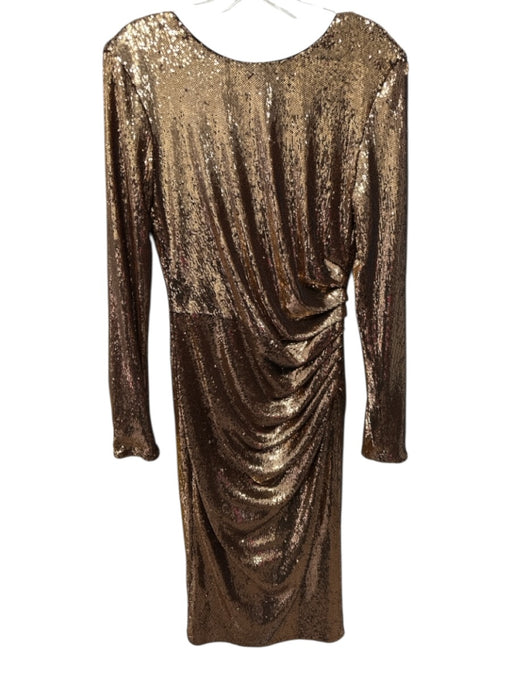 Dress the Population Size M Copper Nylon Sequined Long Sleeve V Back Dress Copper / M