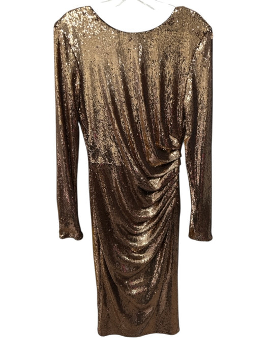 Dress the Population Size M Copper Nylon Sequined Long Sleeve V Back Dress Copper / M