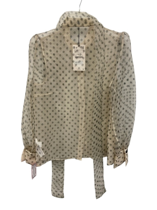 Zara Cream & Black Polyester Organza Polka Dot Button Down Top Cream & Black