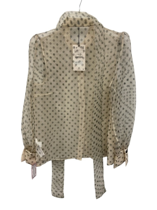 Zara Cream & Black Polyester Organza Polka Dot Button Down Top Cream & Black