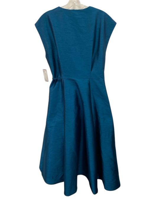 Donna Karan Size 8 Blue Polyester Cap Sleeve Sheen Faux Wrap Tea Length Dress Blue / 8
