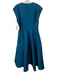 Donna Karan Size 8 Blue Polyester Cap Sleeve Sheen Faux Wrap Tea Length Dress Blue / 8